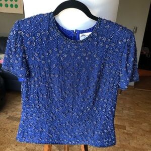 ADRIANNA PAPELL OCCASIONS • Vintage Silk Blue/Purple Beaded Jeweled Top Size 6